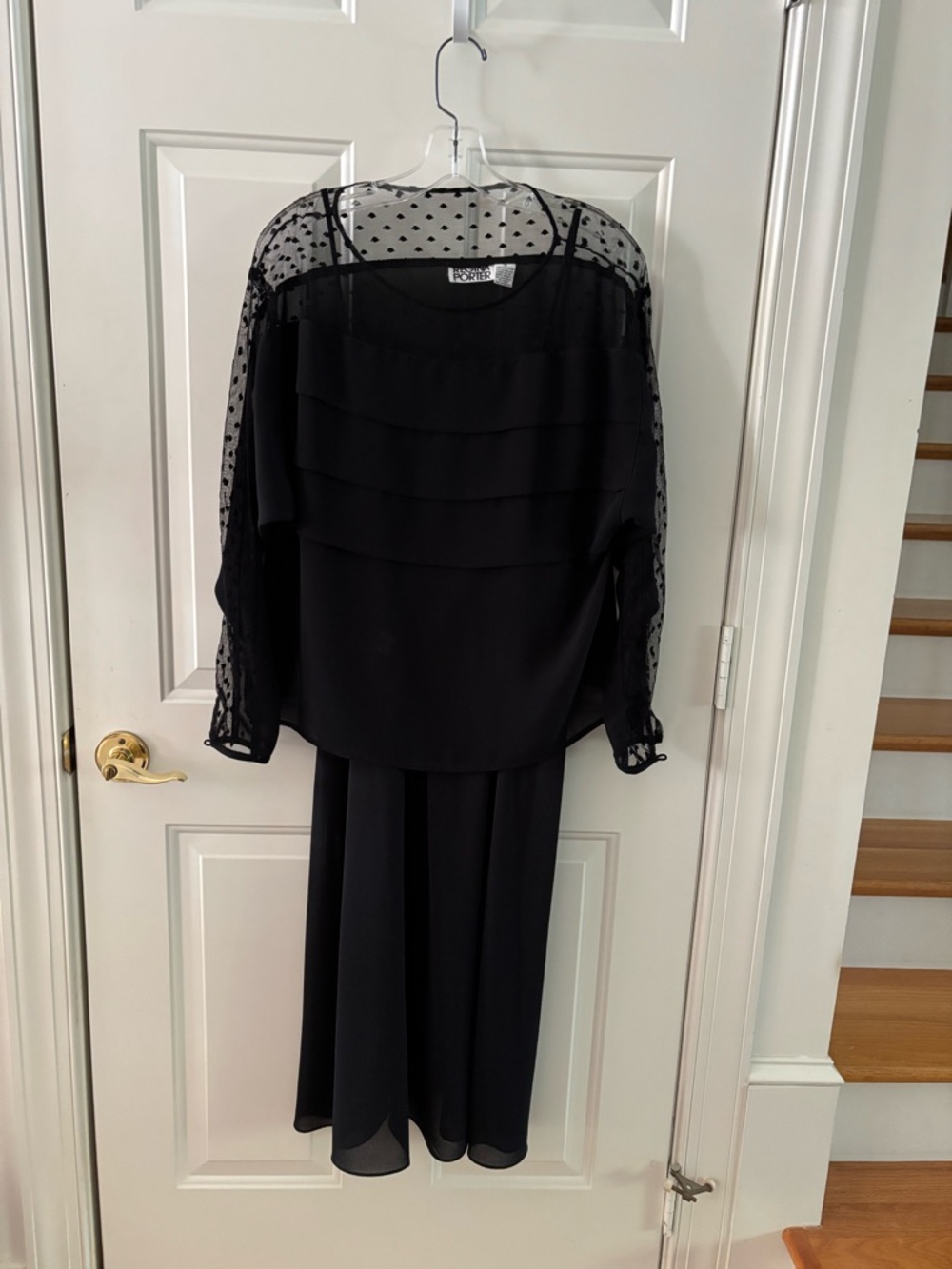 Elegant 2-Piece Black  Dress with Sheer Polka Dot Overlay